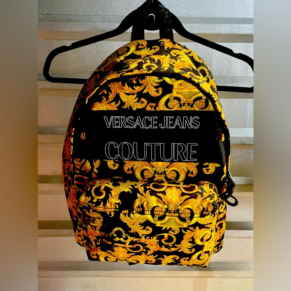 Versace Jeans Couture Black and Gold Baroque Backpack